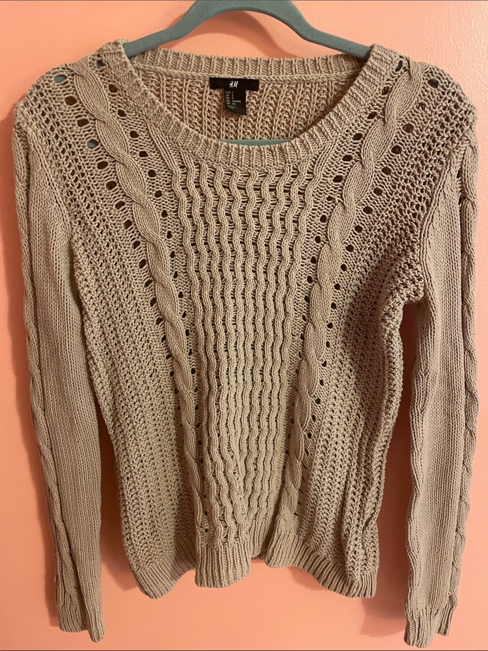 H&M Taupe Cable-Pattern Knit Sweater